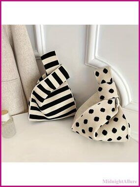 Striped Knit Women's Handbag Woven Tote Bag Artisan Look Shoulder Bag